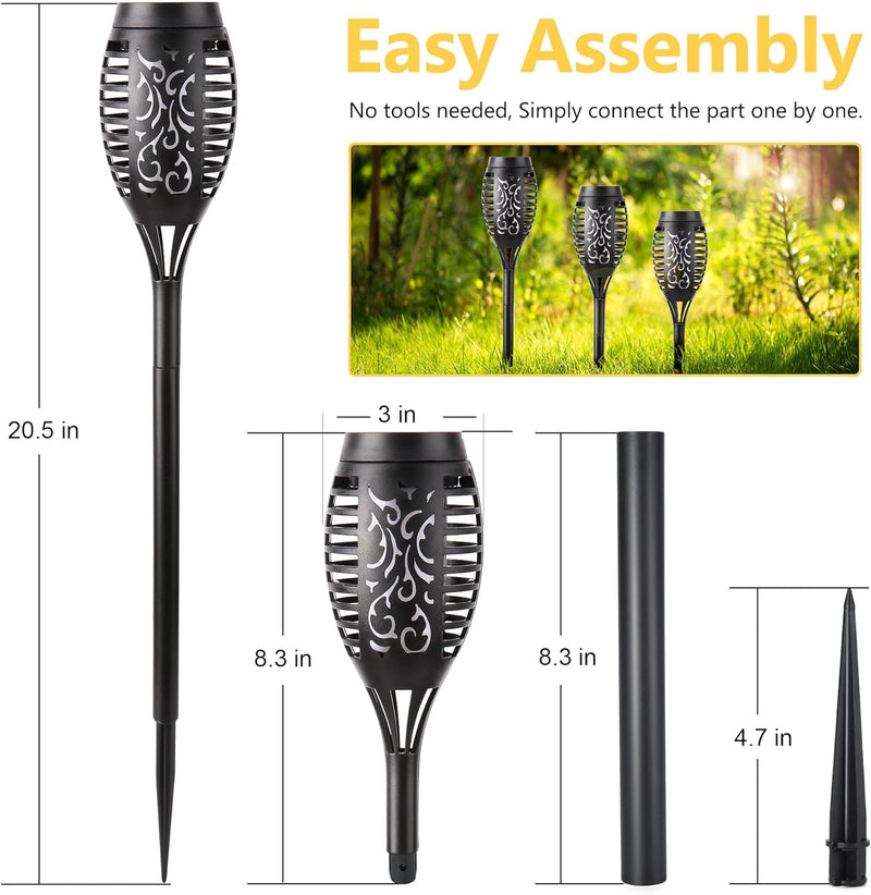 Toodour Solar Torch Flame Lights, Flickering Flame, 12 Pack, Warm White, Black - Like New