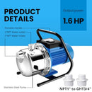 FOTING 1.6HP Portable Shallow Well Pump 1600GPH Garden Pump Jet Pumps - BLUE - Like New