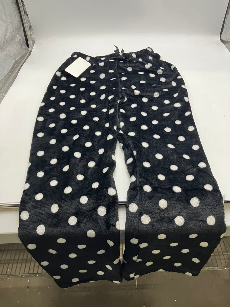 FASHION EXTRA SOFT PAJAMAS PANTS - SIZE: WOMEN S - BLACK WITH WHITE POLKA DOTS - Brand New