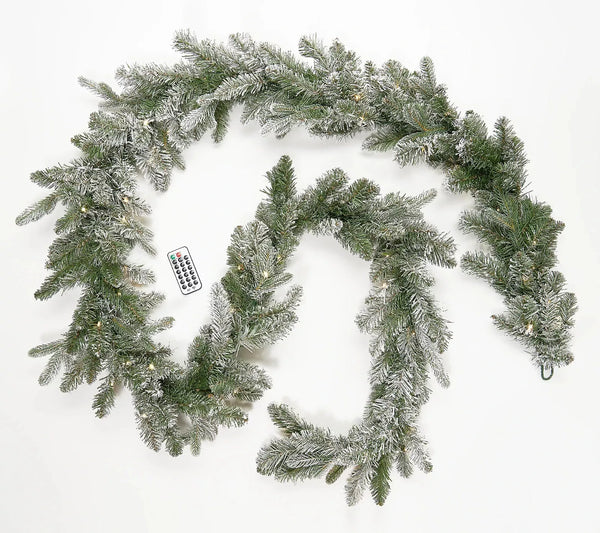 HOME REFLECTIONS 9' FLOCKED FAIRY LIGHT COLOR FLIP GARLAND USB CHARGING - GREEN - Like New