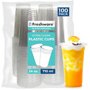 FRESHWARE 24 OZ CLEAR DISPOSABLE PLASTIC CUPS 100 PACK PLASTIC CUPS TUMBLERS - Brand New