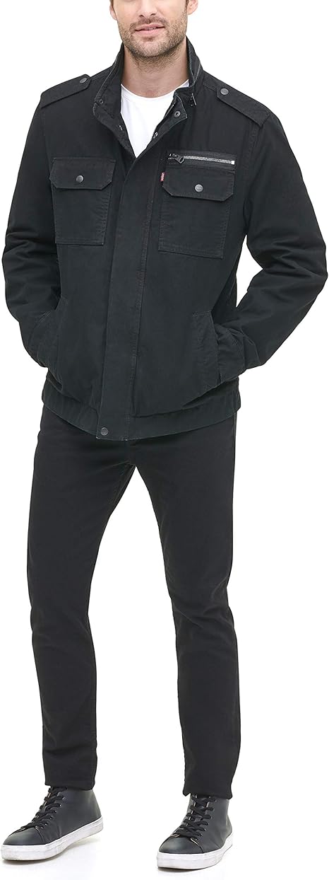 LEVI'S MENS WASHED COTTON MILITARY JACKET - SIZE: MEN 3XL - UNFILLED BLACK - Like New