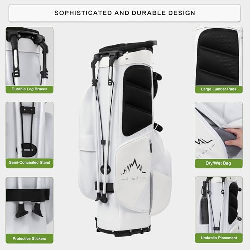 UNIHIMAL LIGHTWEIGHT GOLF STAND BAG WITH 5 WAY DIVIDERS 5GOLFSTANDBAG WHITE - Like New