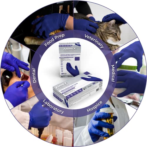 AMMEX INDIGO NITRILE DISPOSABLE EXAM GLOVES 3 MIL LATEX POWDER FREE BOX OF 100 - Brand New