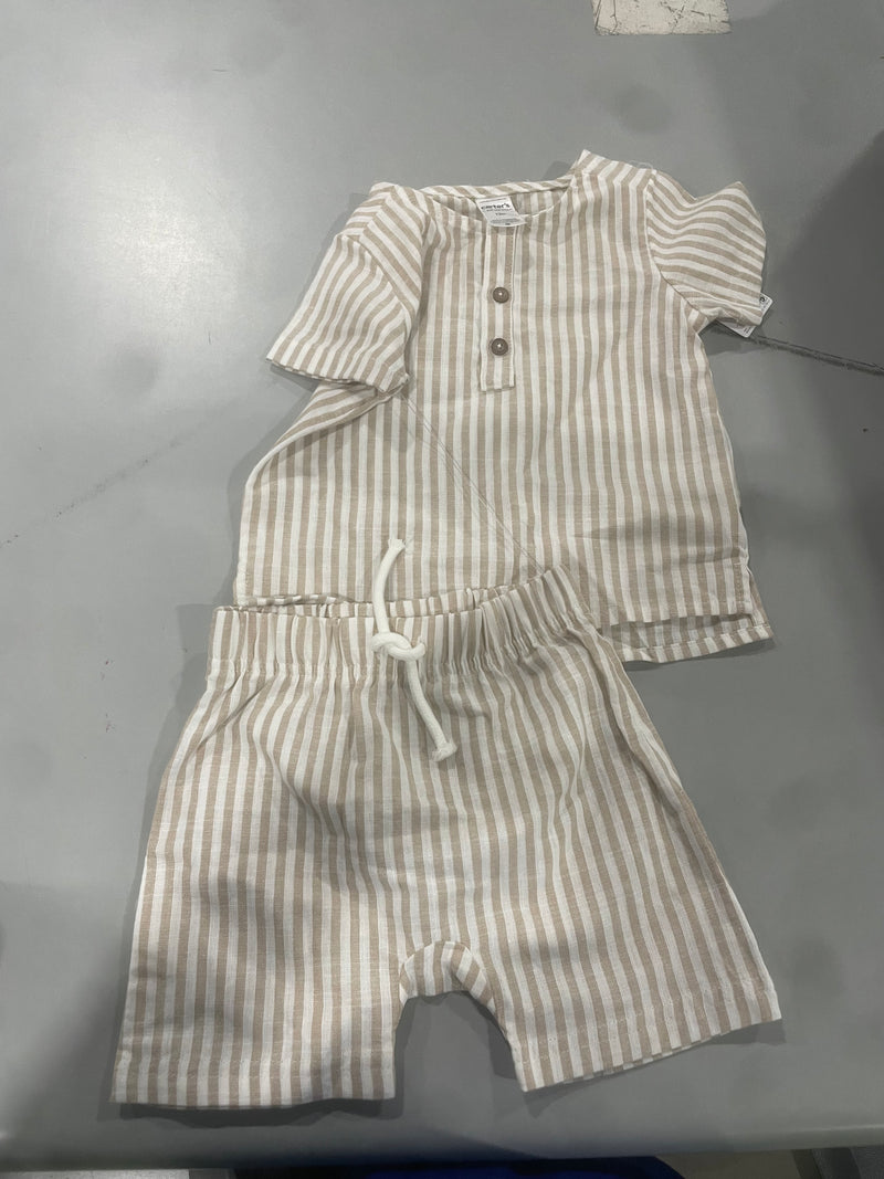 CARTER'S BABY BOYS STRIPED TOP & BOTTOM SET - SIZE 12M - BROWN - Brand New