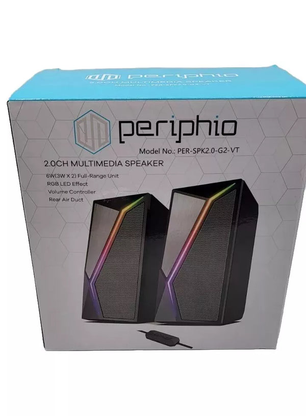 PERIPHIO 2.OCH MULTIMEDIA SPEAKERS LAPTOP PHONE SOUND SYSTEM RGB LED - BLACK - Like New