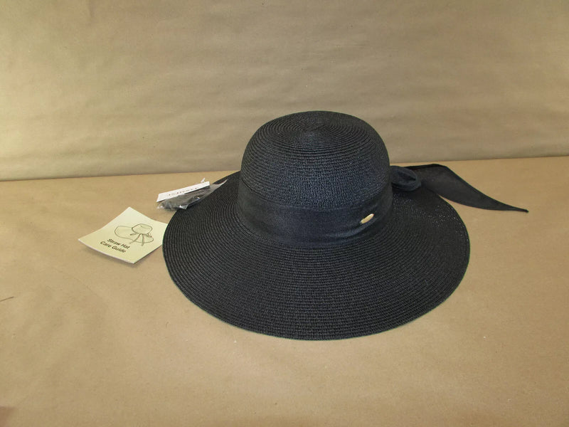 JASMINE WOMENS FOLDABLE WIDE BRIM LIGHTWEIGHT UPF 50+ STRAW BEACH HAT - BLACK - Like New