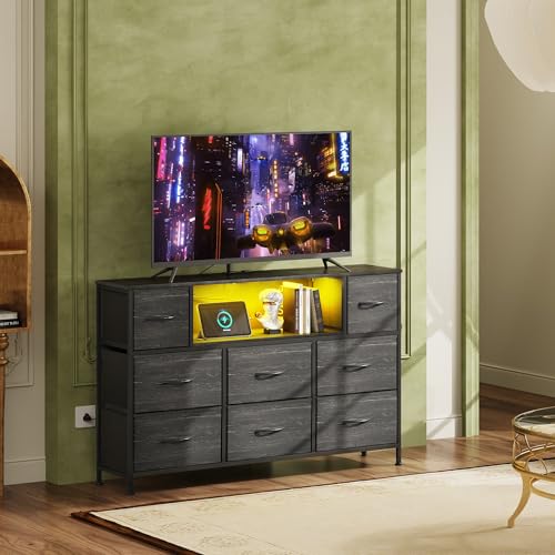 WLIVE BLACK TV STAND 45 50 55 INCH TV LIGHTS CHARGING ASNG114 - CHARCOAL BLACK - Like New