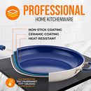 NUTRICHEF 14" FRY PAN WITH LID  NCFRLD14 - BLUE/WHITE - Like New