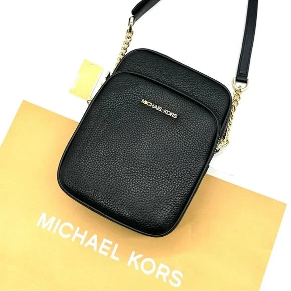 MICHAEL KORS MEDIUM NS CHAIN XBODY LEATHER BAG - BLACK/GOLD - Brand New