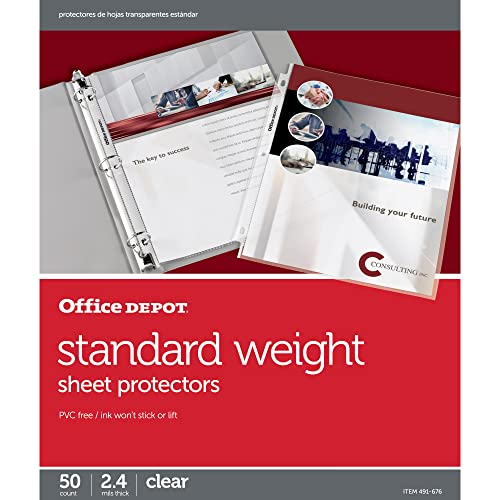 OFFICE DEPOT STANDARD WEIGHT SHEET PROTECTORS 8 1/2IN. X 11IN. CLEAR 491-676 - Brand New