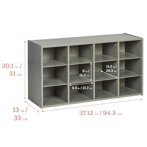 ECR4KIDS STREAMLINE 12 CUBBY TRAY STORAGE CABINET 3X4 CLASSROOM FURNITURE - GREY - Brand New