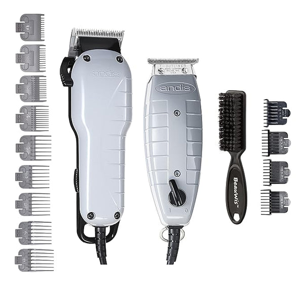 Andis Barber Combo-Powerful High-Speed Clipper Blade T-Outliner T-Blade - White - Like New
