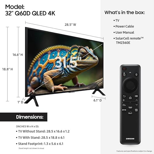 SAMSUNG 32-INCH QLED 4K Q60D SERIES QUANTUM HDR (QN32Q60DAFXZA, 2024) - BLACK - Like New