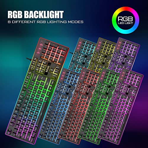 RedThunder K10 Wired Keyboard Mouse Wrist Rest Combo RGB 3 in 1 PC Gamer - Black - Like New
