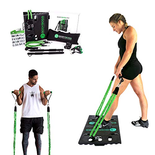 Home Gym 2.0 - Full Portable Gym Home Workout Package + 2 Extra Bands, Green Like New