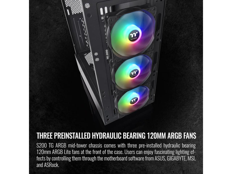 Thermaltake S200 TG Black ATX Mid Tower ARGB Tempered Glass Computer Chassis