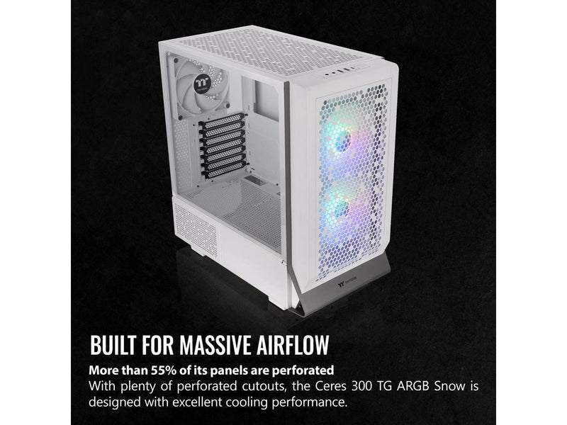 Thermaltake Ceres 300 Snow Edition Mid Tower E-ATX Computer Case With Tempered