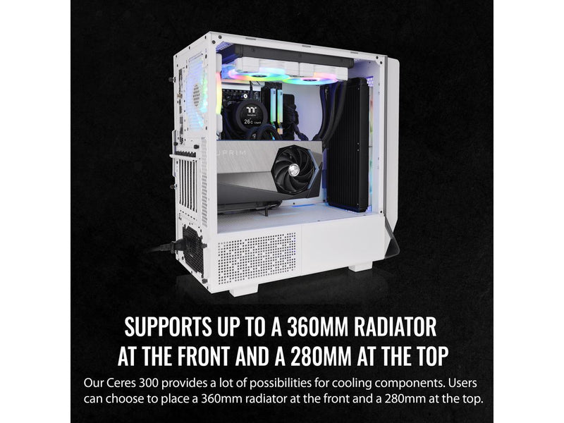 Thermaltake Ceres 300 Snow Edition Mid Tower E-ATX Computer Case With Tempered
