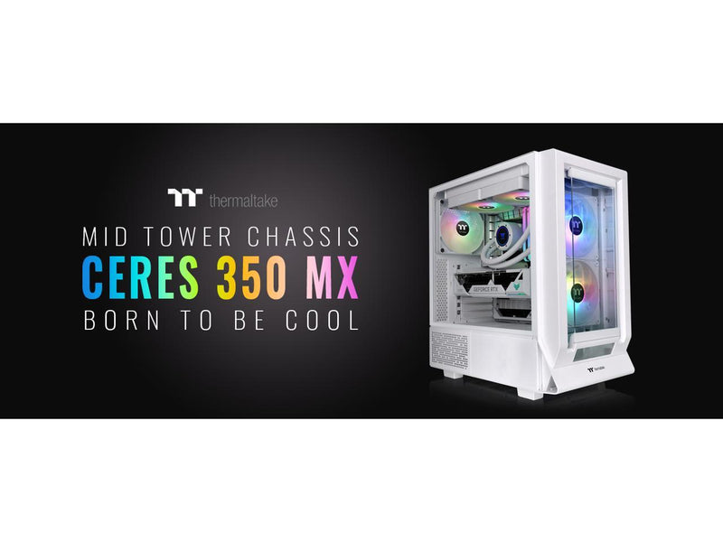 Thermaltake Ceres 350 MX Snow Mid Tower ATX Case; 3 Pre-installed ARGB Snow