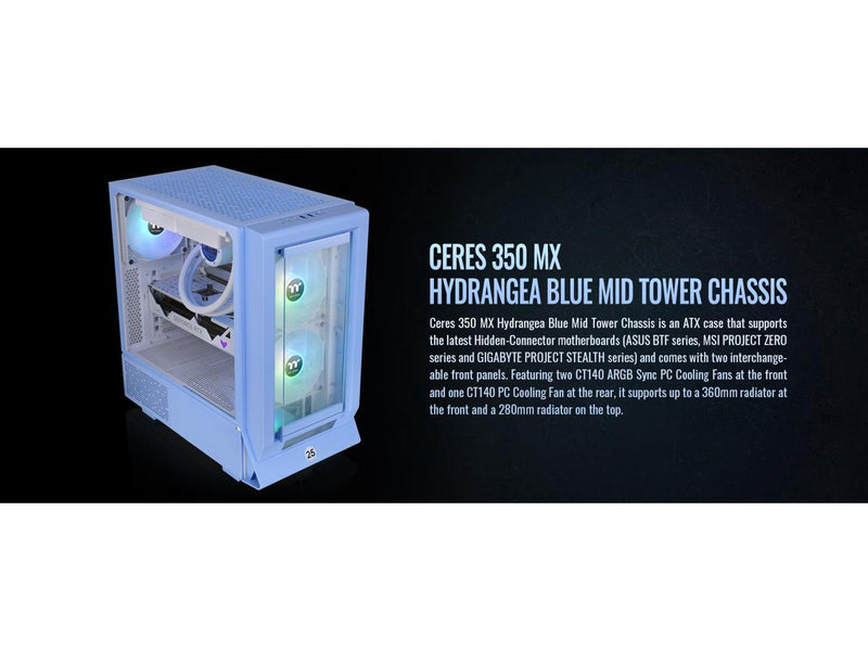 Thermaltake Ceres 350 MX Hydrangea Blue Mid Tower ATX Case; 3 Pre-installed ARGB