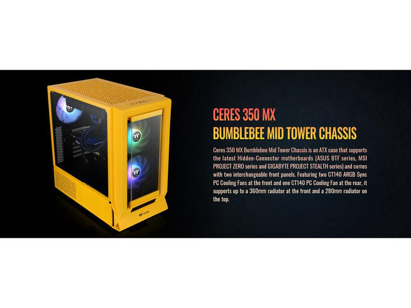 Thermaltake Ceres 350 MX Bumblebee Mid Tower ATX Case; 3 Pre-installed ARGB