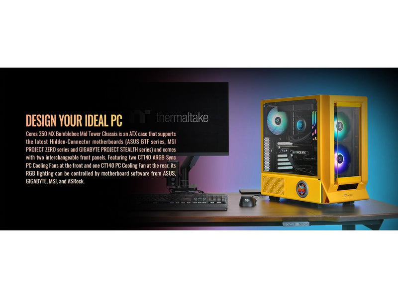 Thermaltake Ceres 350 MX Bumblebee Mid Tower ATX Case; 3 Pre-installed ARGB