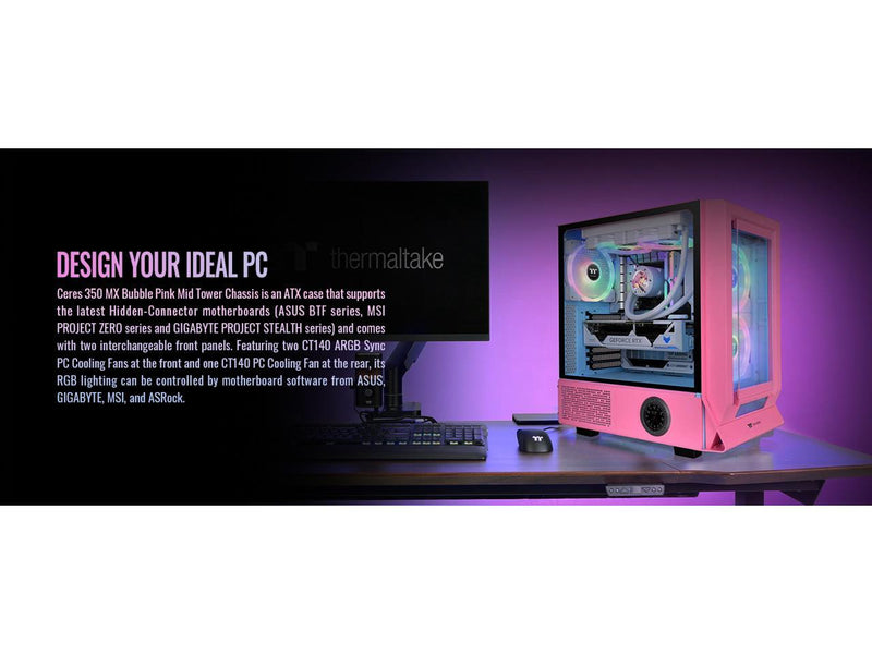 Thermaltake Ceres 350 MX Bubble Pink Mid Tower ATX Case; 3 Pre-installed ARGB