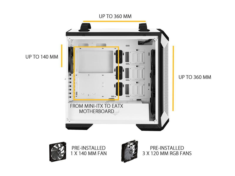 ASUS TUF Gaming GT501 White Edition Mid-Tower Computer Case for up to