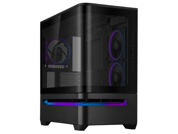 ASUS Prime AP202 ARGB Black mATX case with fully tempered curved glass, supports
