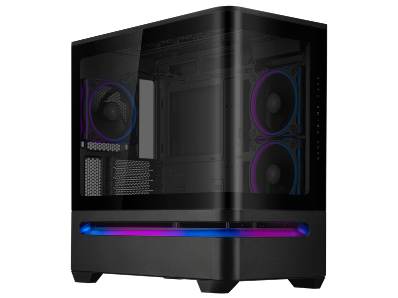 ASUS Prime AP202 ARGB Black mATX case with fully tempered curved glass, supports