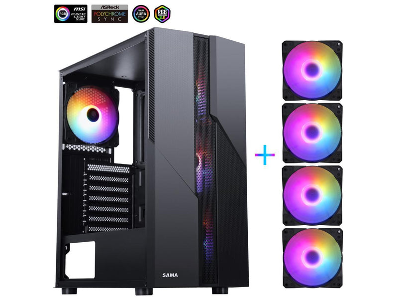 SAMA Sama-M2-TG Black USB3.0 Steel/ Tempered Glass ATX Mid Tower Gaming Computer
