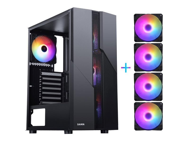 SAMA Sama-M2-TG Black USB3.0 Steel/ Tempered Glass ATX Mid Tower Gaming Computer