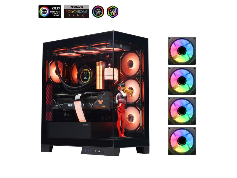 Sama Neview 2351 Black Dual USB3.0 and Type C Tempered Glass ATX Mid Tower