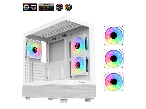 Sama Neview 4361 White Dual USB3.0 and Type C Tempered Glass ATX Mid Tower