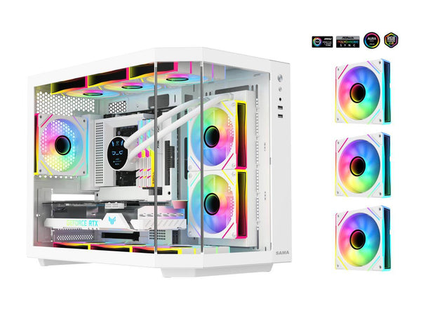 Sama 2771 White Dual USB3.0, Tempered Glass Micro-ATX Tower Gaming Computer Case