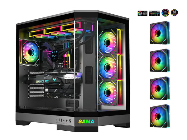 Sama 3021-Black Dual USB3.0 and Type C Tempered Glass ATX Full Tower Gaming