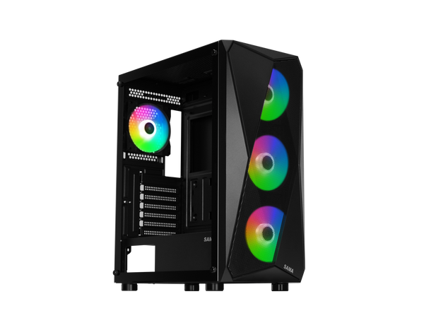 Sama 3313 Black USB3.0 Tempered Glass ATX Tower Gaming Computer Case w/ 4 x