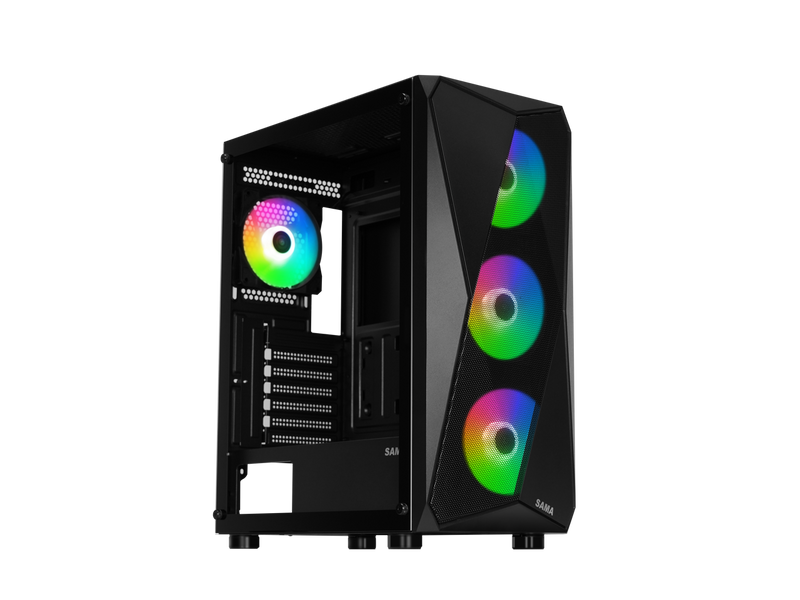 Sama 3313 Black USB3.0 Tempered Glass ATX Tower Gaming Computer Case w/ 4 x