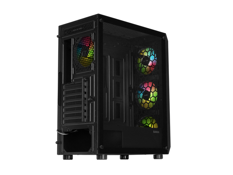 Sama 3313 Black USB3.0 Tempered Glass ATX Tower Gaming Computer Case w/ 4 x