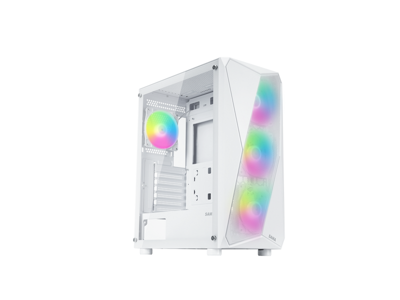 Sama 3313 White USB3.0 Tempered Glass ATX Tower Gaming Computer Case w/ 4 x