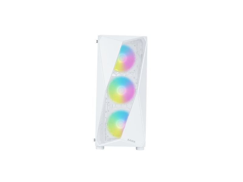 Sama 3313 White USB3.0 Tempered Glass ATX Tower Gaming Computer Case w/ 4 x