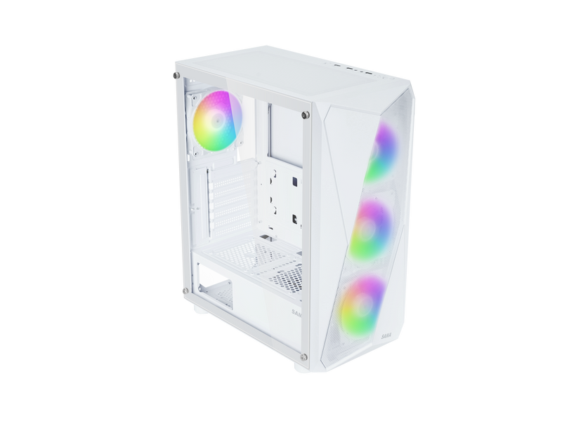 Sama 3313 White USB3.0 Tempered Glass ATX Tower Gaming Computer Case w/ 4 x