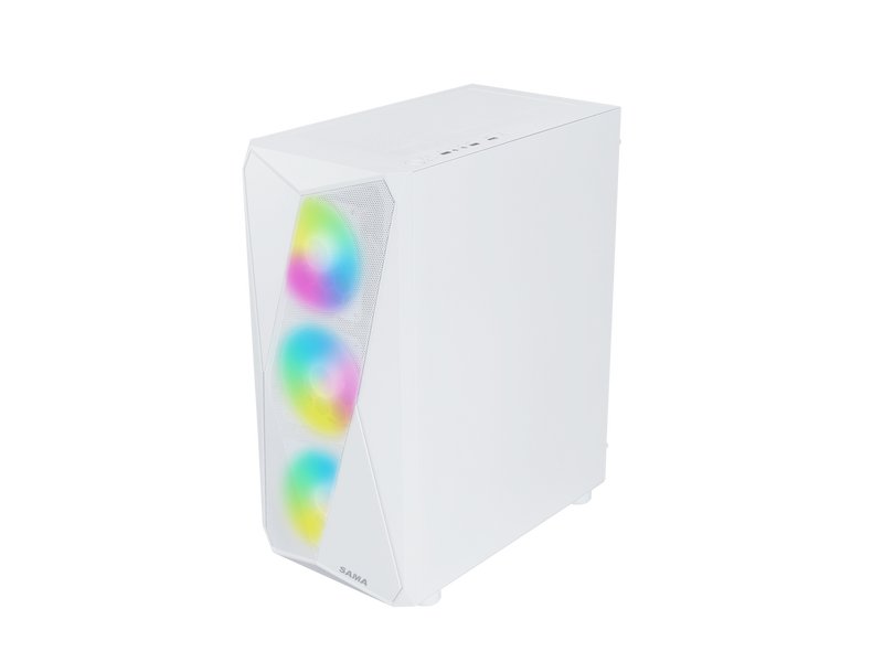 Sama 3313 White USB3.0 Tempered Glass ATX Tower Gaming Computer Case w/ 4 x