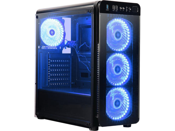 DIYPC VisionII-BL Black Steel / Tempered Glass ATX Mid Tower Computer Case