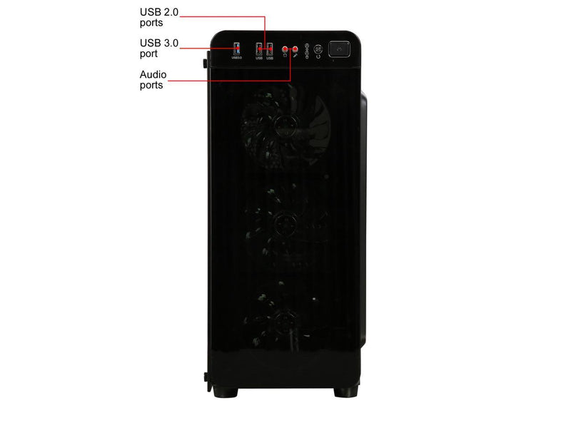DIYPC VisionII-BL Black Steel / Tempered Glass ATX Mid Tower Computer Case