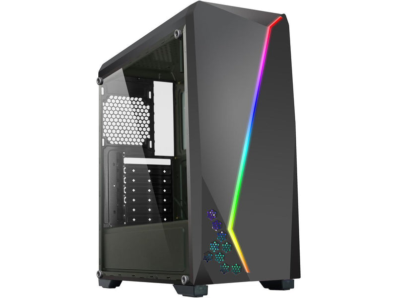 DIYPC S2-BK-RGB Black USB3.0 Steel/ Tempered Glass ATX Mid Tower Gaming Computer