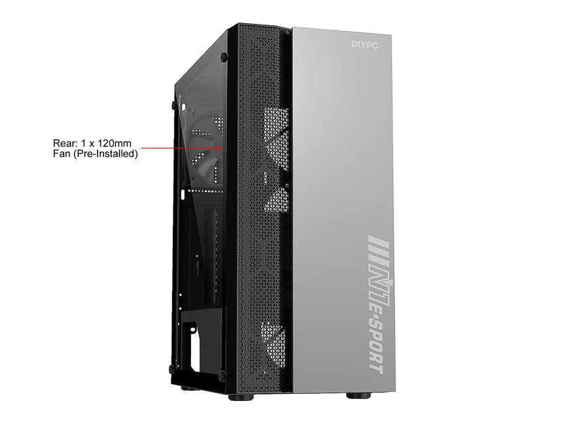 DIYPC DIY-S08-BK Black USB 3.0 Steel / Tempered Glass ATX Mid Tower Computer