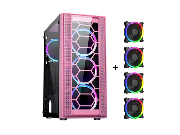 DIYPC Rainbow-Flash-F4-P Pink USB 3.0 Steel / Tempered Glass ATX Mid Tower