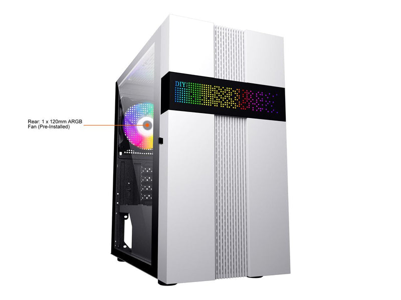 DIYPC ARGB-Q8-W White USB 3.0 Steel / Tempered Glass Micro-ATX Mid Tower